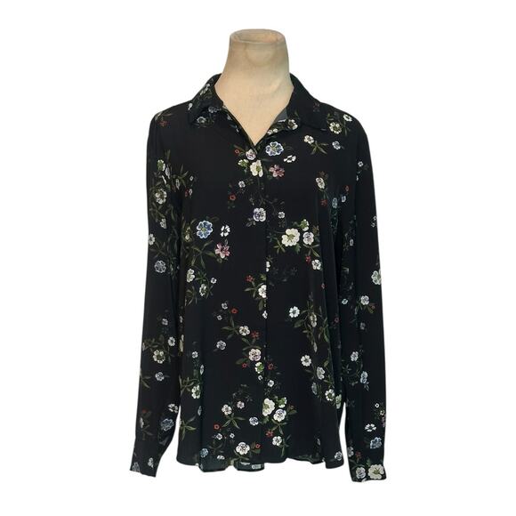 H&M black blue floral long sleeves button shirt size 10 - Picture 10 of 13